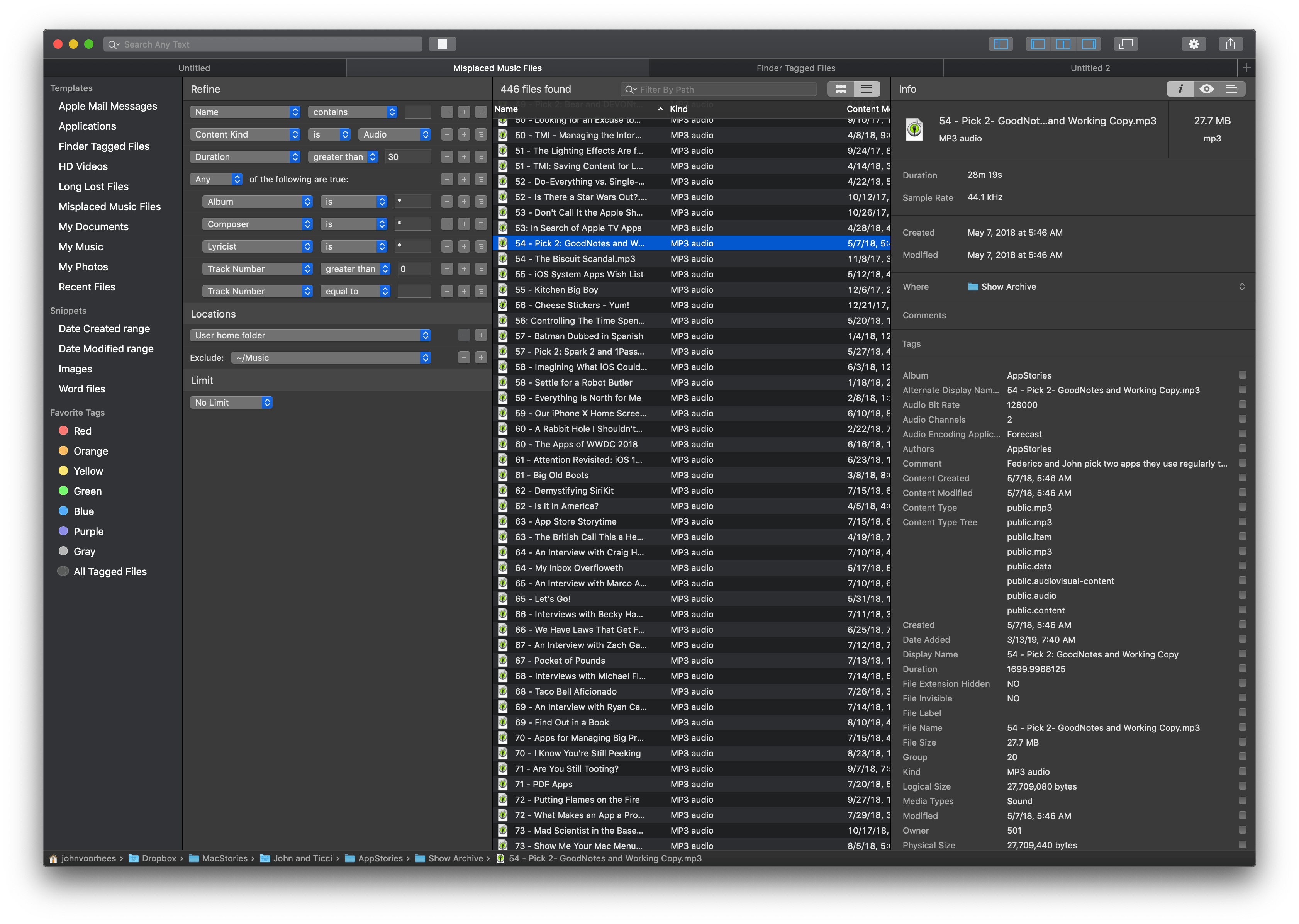 HoudahSpot displays extensive metadata about files.